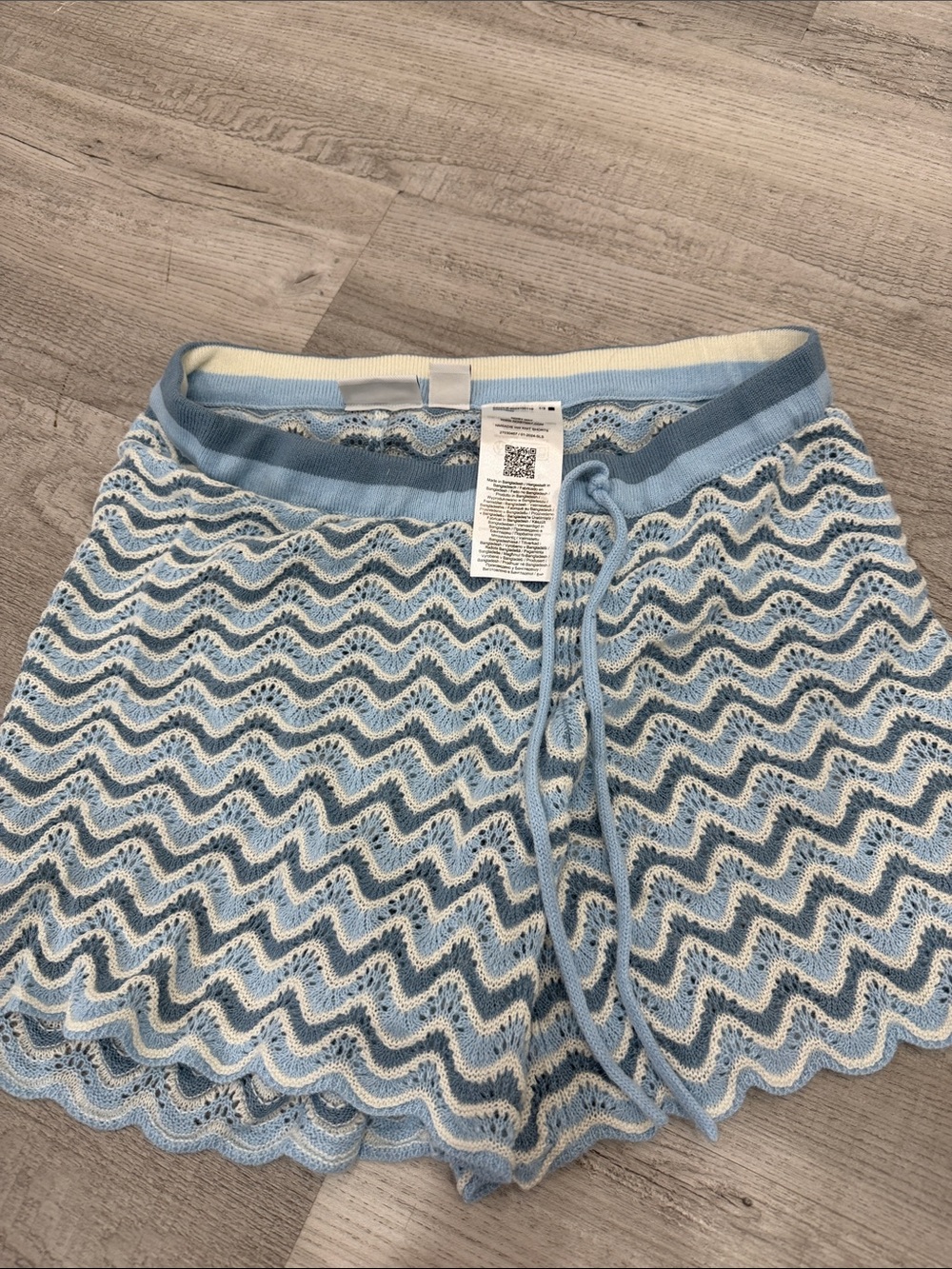 Noisy May Blue & White Crochet Wave Knit Shorts